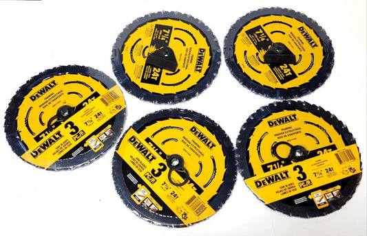 PACK OF 5 DEWALT DWA171424 Framing Circular Saw Blade 7 1/4" 24 Tooth 184mm