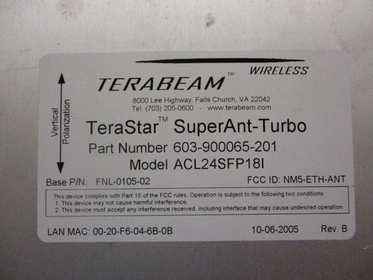 New Terabeam EtherAnt Turbo 603-900050-201 ACL24SFP18I