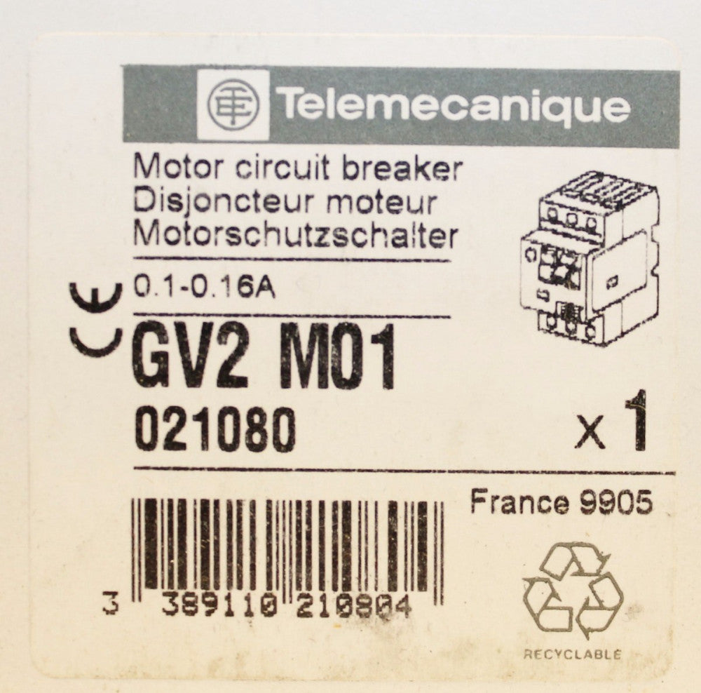 TELEMECANIQUE Motor Circuit Protector Breaker .1-.16 Amp GV2 M01