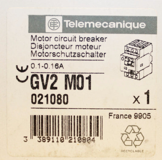 TELEMECANIQUE Motor Circuit Protector Breaker .1-.16 Amp GV2 M01