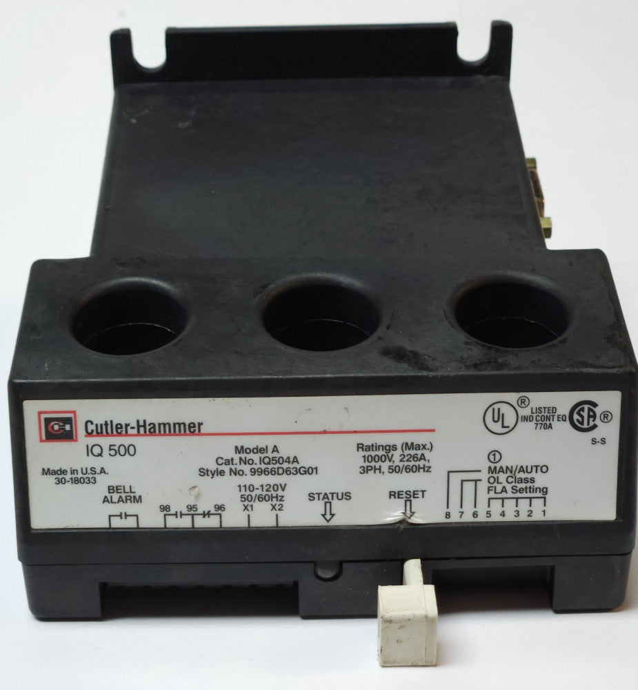 EATON CUTLER HAMMER IQ504A 120 VAC Size 4 IQ500 Modular Overload Relay 9966D63G0