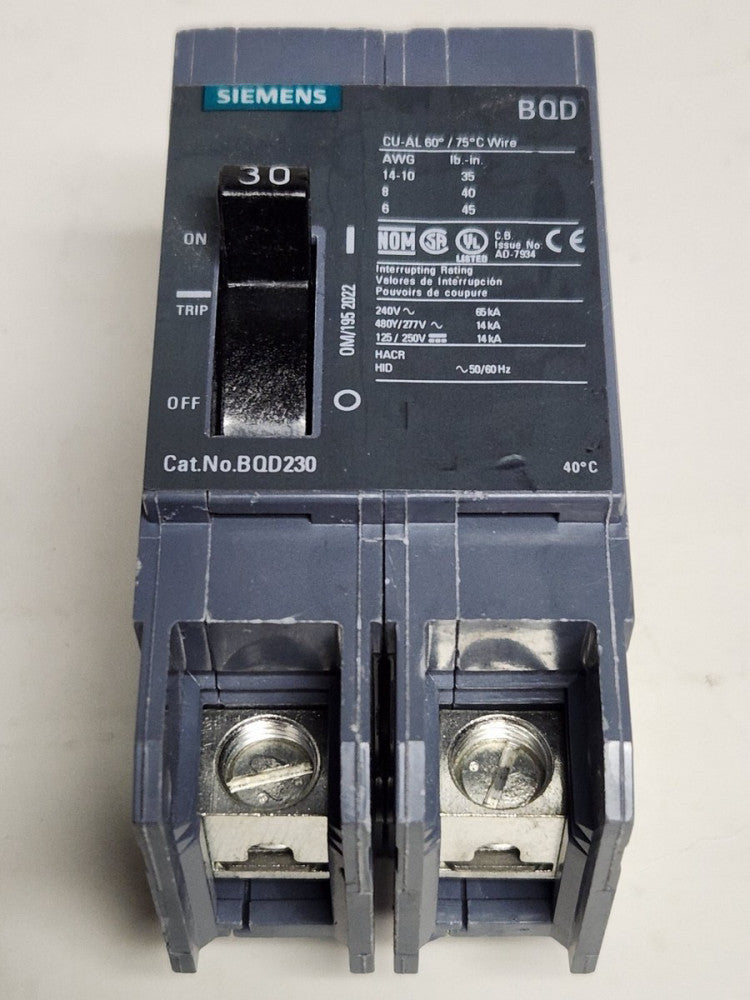SIEMENS BQD230 2 Pole 30 AMP Type BQD Circuit Breaker