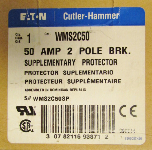 EATON CUTLER HAMMER C50 Supplementary Protector Breaker 2 Pole 50 Amp WMS2C50