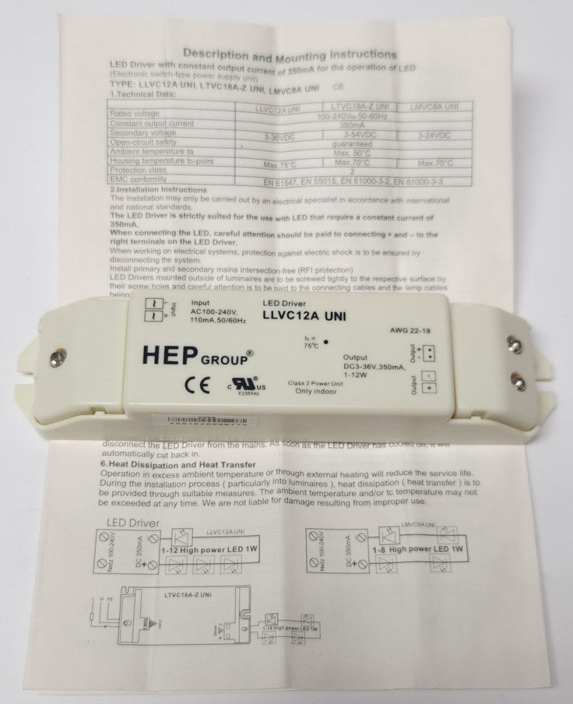 CONTECH LED3513 HEP Group LLVC12A UNI LED Driver Power Supply Input 100-240 VAC