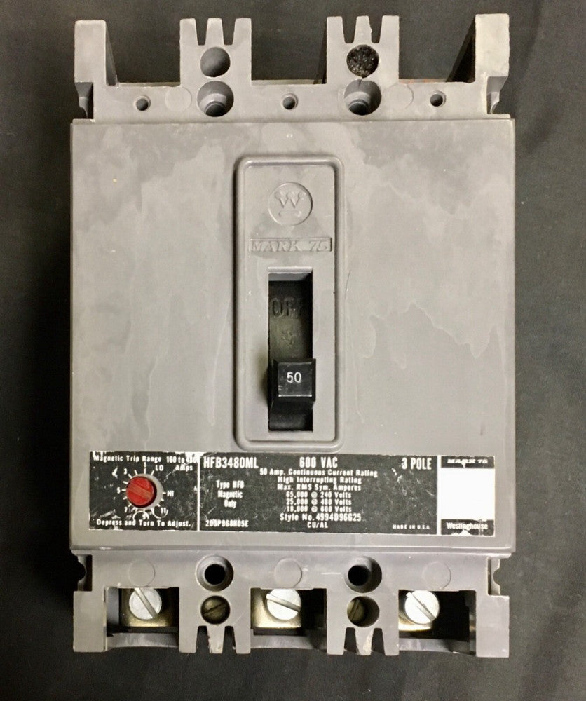 WESTINGHOUSE CUTLER HAMMER HFB3480ML 3 Pole 50 AMP 160-480 Trip Circuit Breaker
