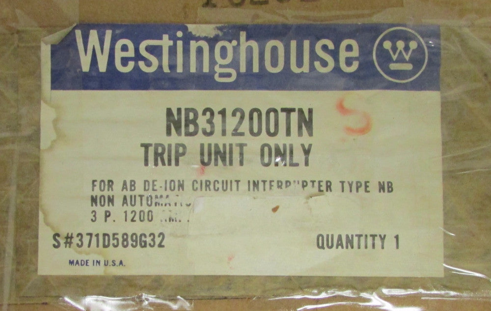 WESTINGHOUSE NB31200TN 3 Pole 1200 Amp NB Non Auto Trip Unit 371D589G32