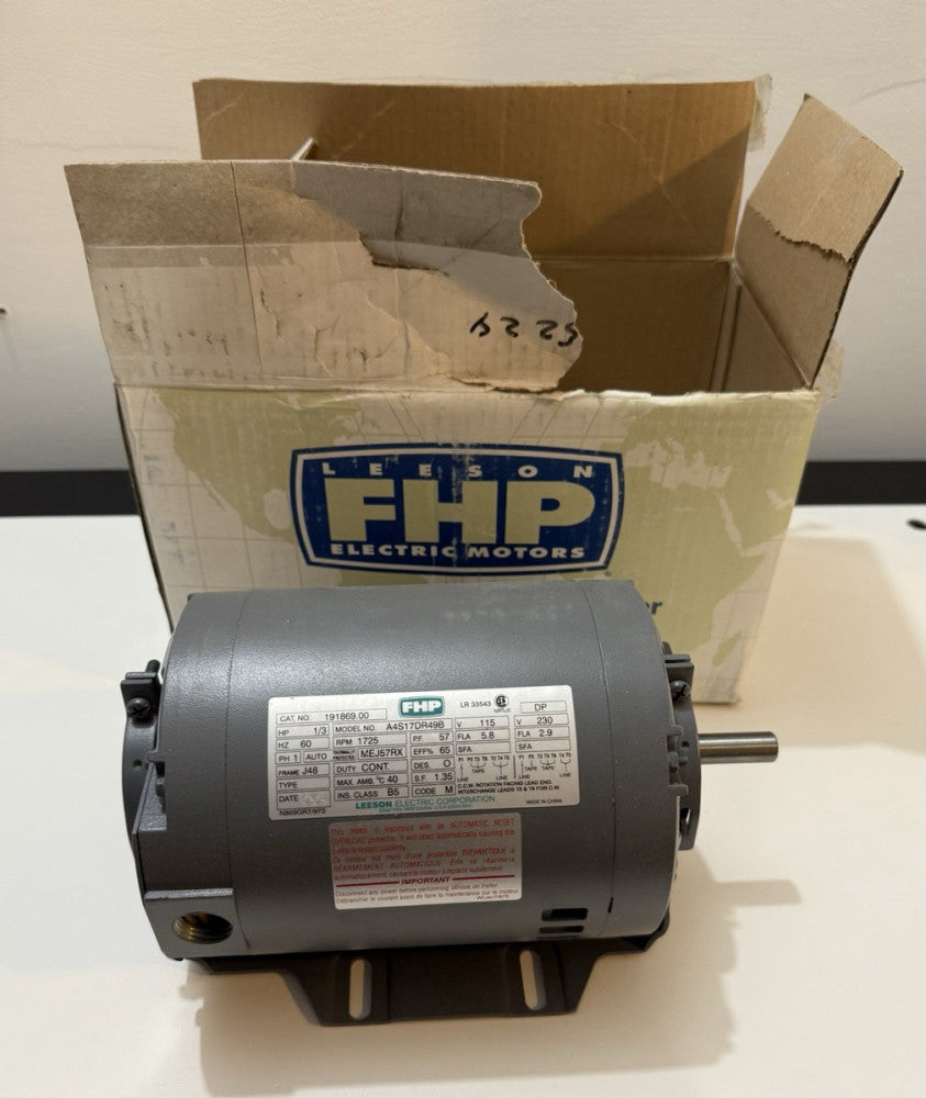 Leeson FHP 191869.00 A4S17DR49E - 1/3HP, 1725 RPM, 1PH 115/230V Electric Motor