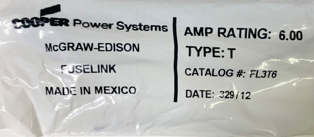 COOPER McGraw Edison FL3T6 Type T 6 AMP Fuse Link