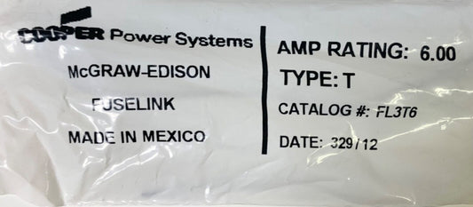 COOPER McGraw Edison FL3T6 Type T 6 AMP Fuse Link