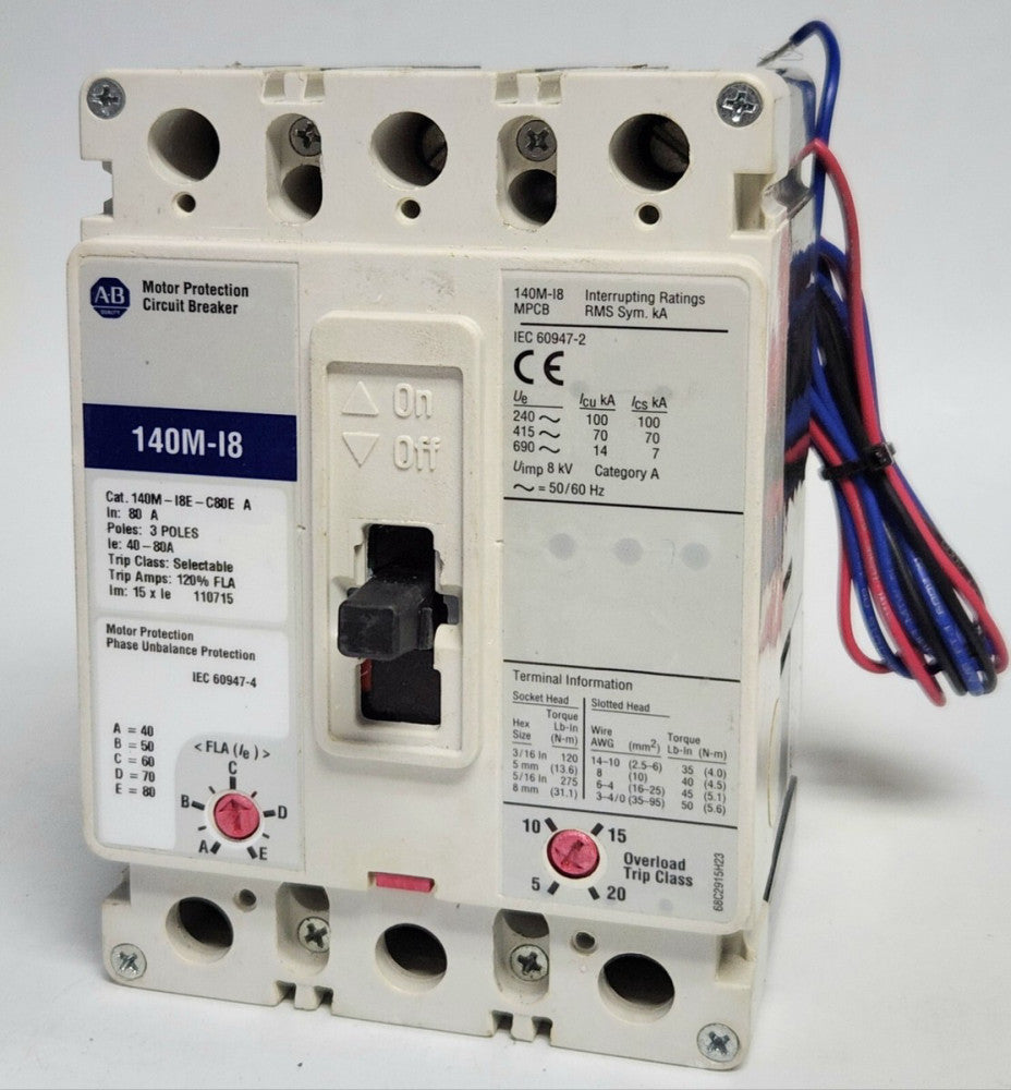 ALLEN BRADLEY 140M I8E C80E A 40-80 AMP 140M-I8 Selectable Circuit Breaker 1A 1B