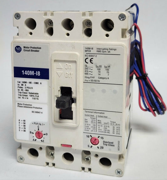 ALLEN BRADLEY 140M I8E C80E A 40-80 AMP 140M-I8 Selectable Circuit Breaker 1A 1B