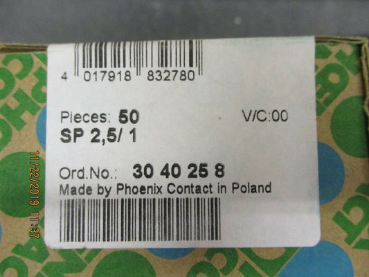 Phoenix Contact - 3040258 - TERM BLOCK PLUG 1POS STR - Lot of 50pcs (1 box @ 50)