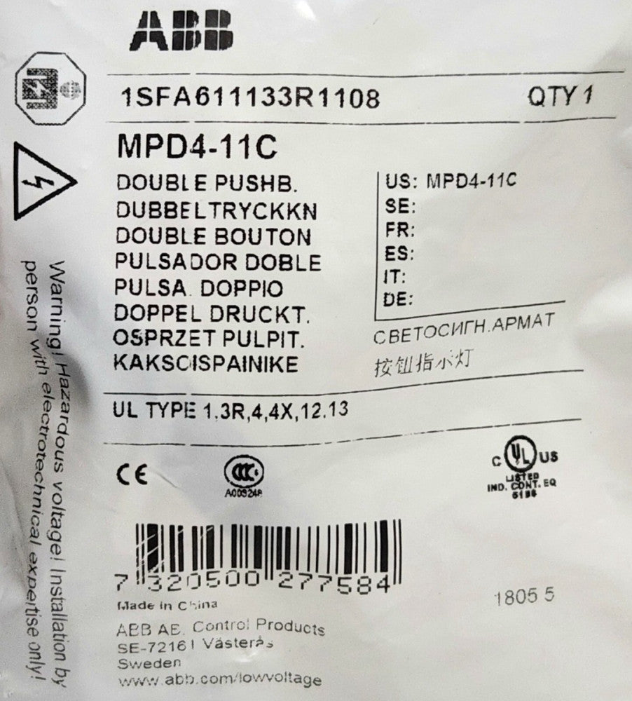 ABB 1SFA611133R1108 MPD4 11C Red Green START STOP Double Pushbutton