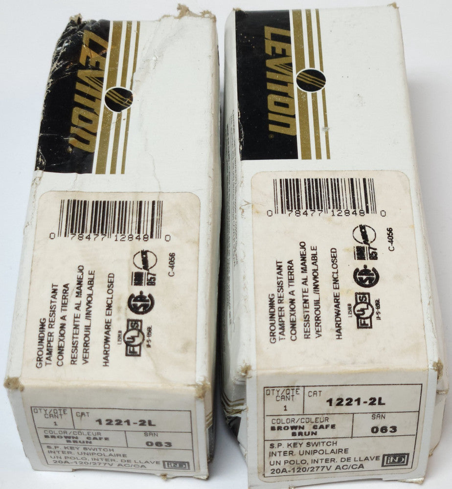 LOT OF 2 LEVITON 1221 2L  20 AMP 120 277 VAC BROWN KEY SWITCH