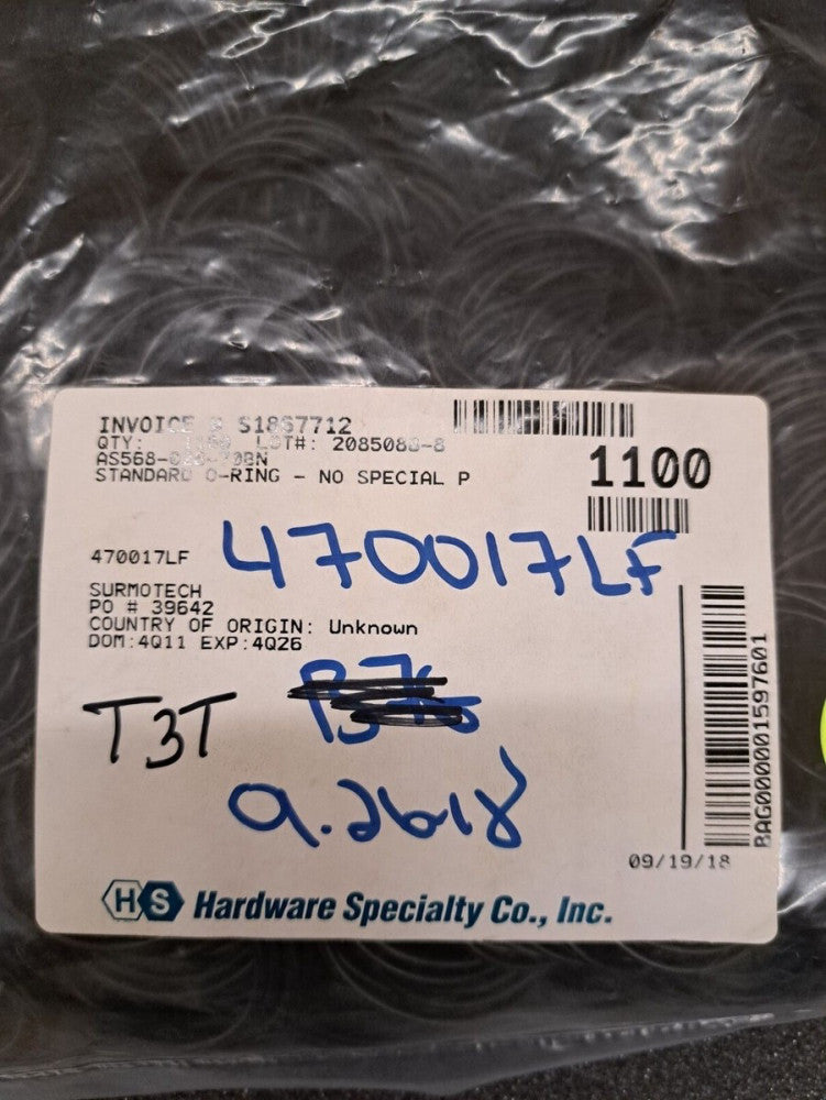 New, Duro, AS568-028-70BN, 1 3/8"IDx1 1/2"ODx1/16"CS STD O RING - Sold as Lot*