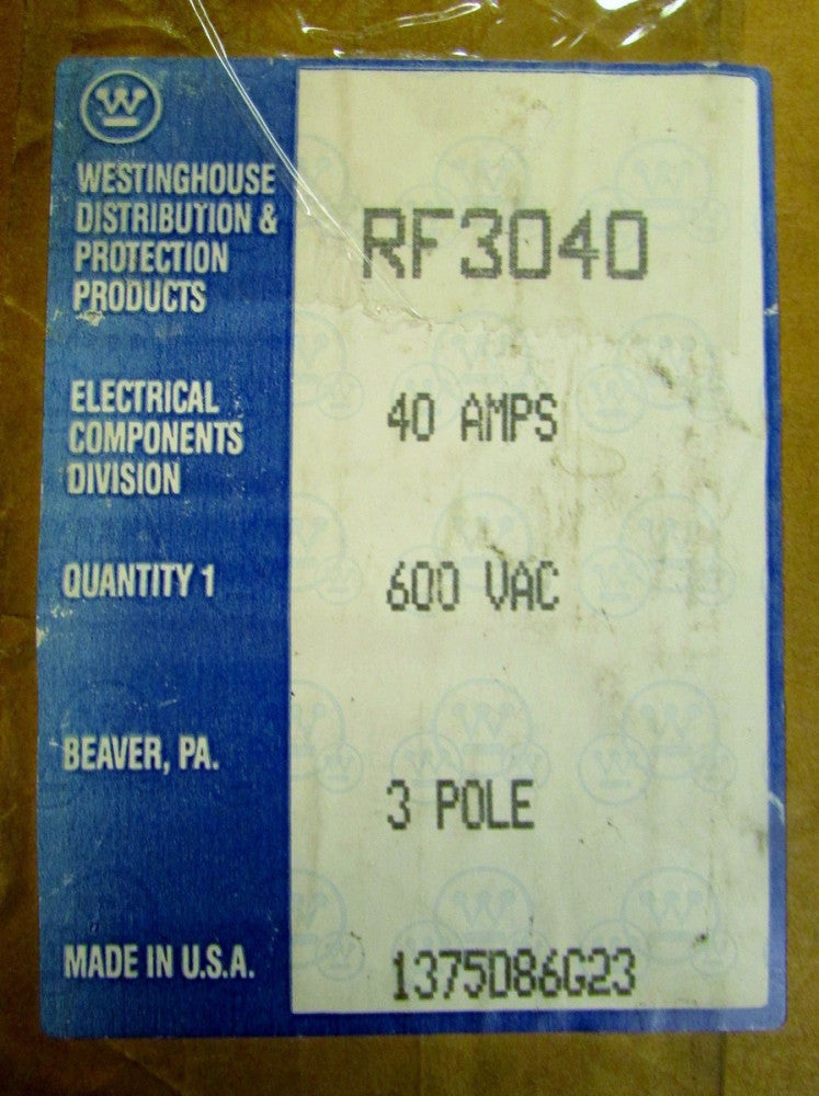 WESTINGHOUSE RF3040 3 Pole 40 Amp F Frame Breaker Retro Fit Kit 600V 1375086G23 