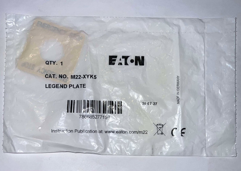 EATON CUTLER HAMMER M22 XYK5 Legend Plate EMERGENCY STOP