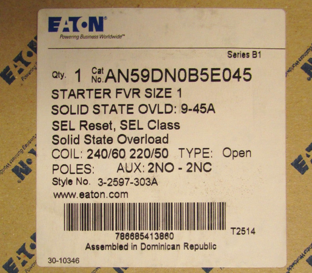 EATON CUTLER HAMMER Size 1 Reversing Starter 9-45 Amp Overload AN59DN0B5E045