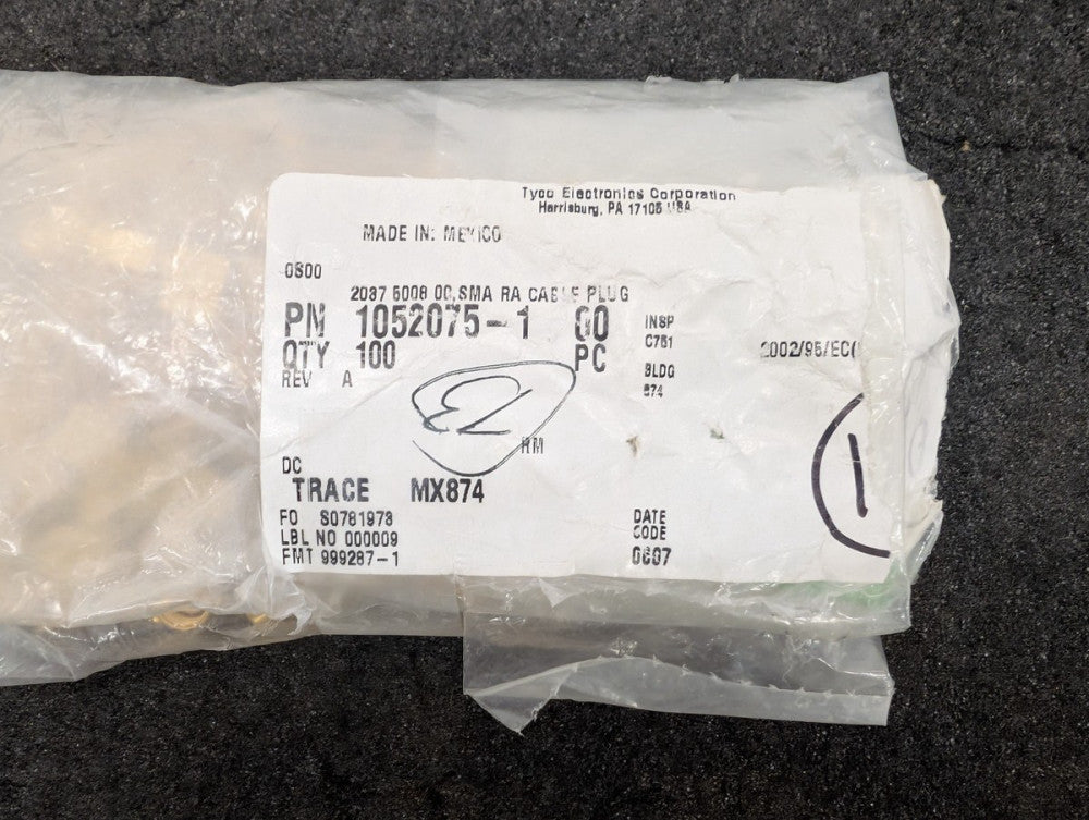 New, AMP/Tyco, 1052075-1, CONN SMA PLUG R/A 50 OHM SOLDER