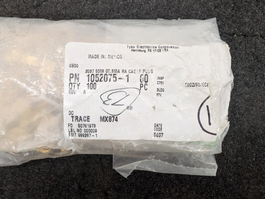 New, AMP/Tyco, 1052075-1, CONN SMA PLUG R/A 50 OHM SOLDER
