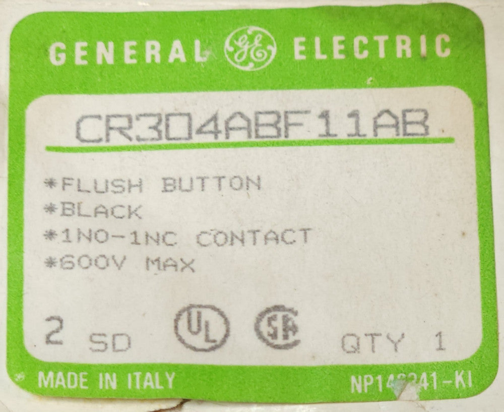 GENERAL ELECTRIC CR304ABF11AB Flush Head BLACK Pushbutton 1 NO 1 NC