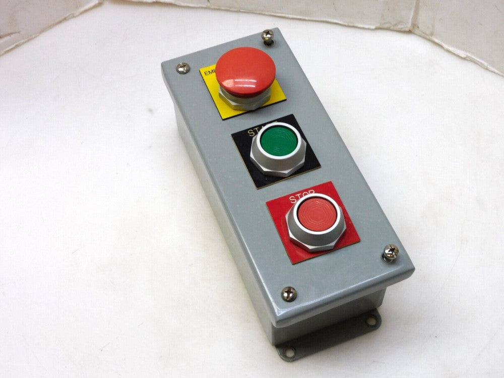 WIEGMANN ENCLOSED PUSH BUTTON STATION PB3 W/ CH HT8B E-STOP HT8A START HT8B STOP