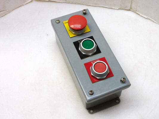 WIEGMANN ENCLOSED PUSH BUTTON STATION PB3 W/ CH HT8B E-STOP HT8A START HT8B STOP