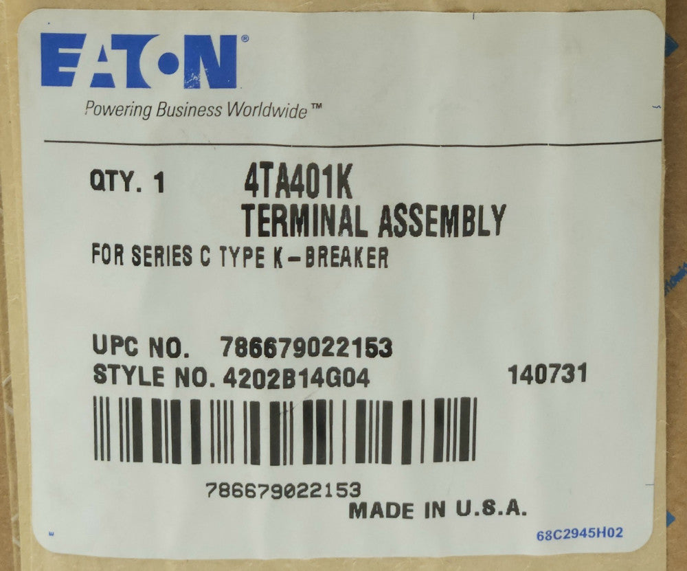 EATON CUTLER HAMMER 4TA401K Type KD HKD K Frame Breaker 4 Pole Lug Terminal Kit