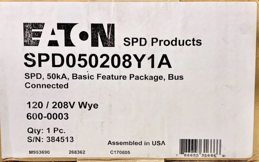 EATON SPD050208Y1A 120 208 VAC Wye SPD Surge Protective Device 600-0003 50KA