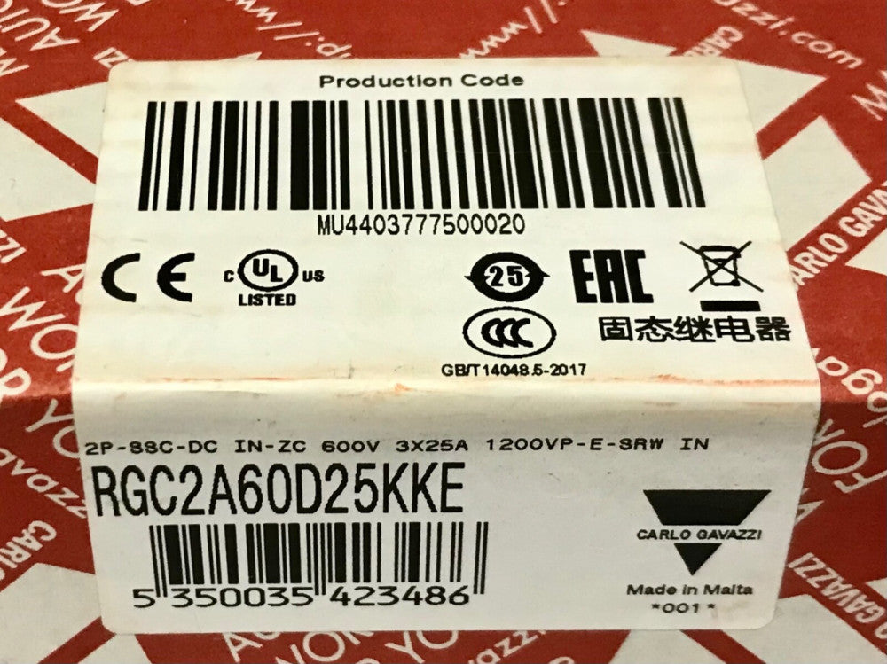 CARLO GAVAZZI RGC2A60D25KKE RG Solid State Switch Relay 2P SSC DC IN ZC 600V 