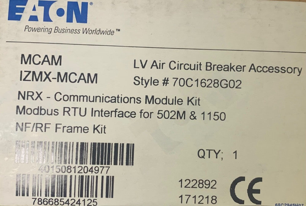 EATON CUTLER HAMMER MCAM IZMX MCAM LV AIR CIRCUIT BREAKER 70C1628G02 502M81150