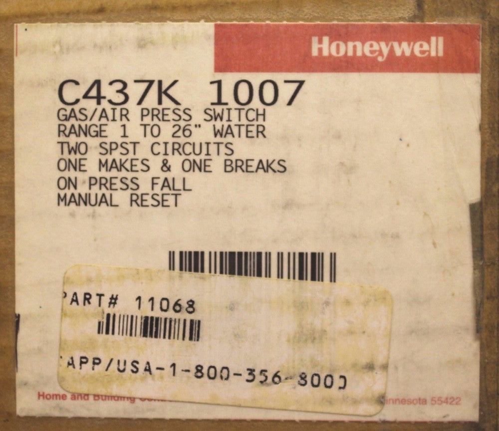 HONEYWELL C437K 1007 Range 1 to 26" Gas Air Pressure Switch