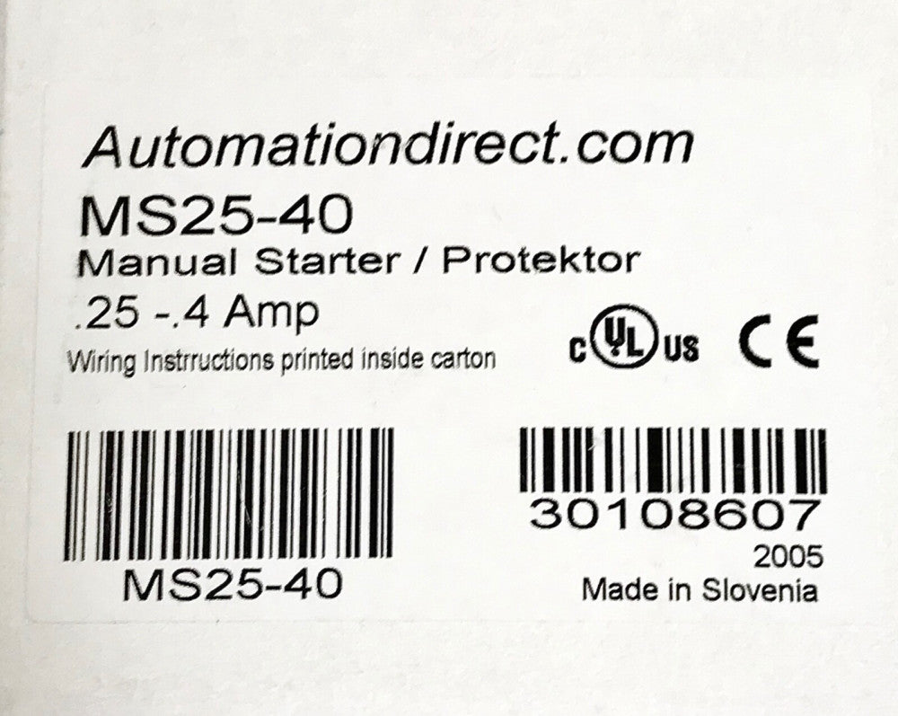 AUTOMATION DIRECT MS25-40 Manual Starter Circuit Protection .25-.4 AMP