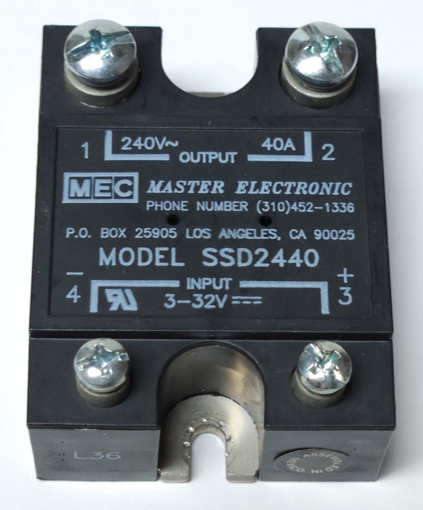 MEC MASTER ELECTRONIC SSD2440 SOLID STATE RELAY 40 AMP 240 VAC OUTPUT 3-32 VDC