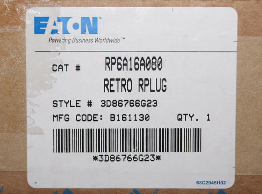 EATON CUTLER HAMMER RP6A16A080 Rated RMS R Rating Plug Retro Plug 3D86766G23