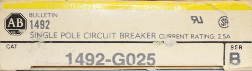ALLEN BRADLEY Mini Circuit Breaker Single Pole 2.5 Amp 1492 G025