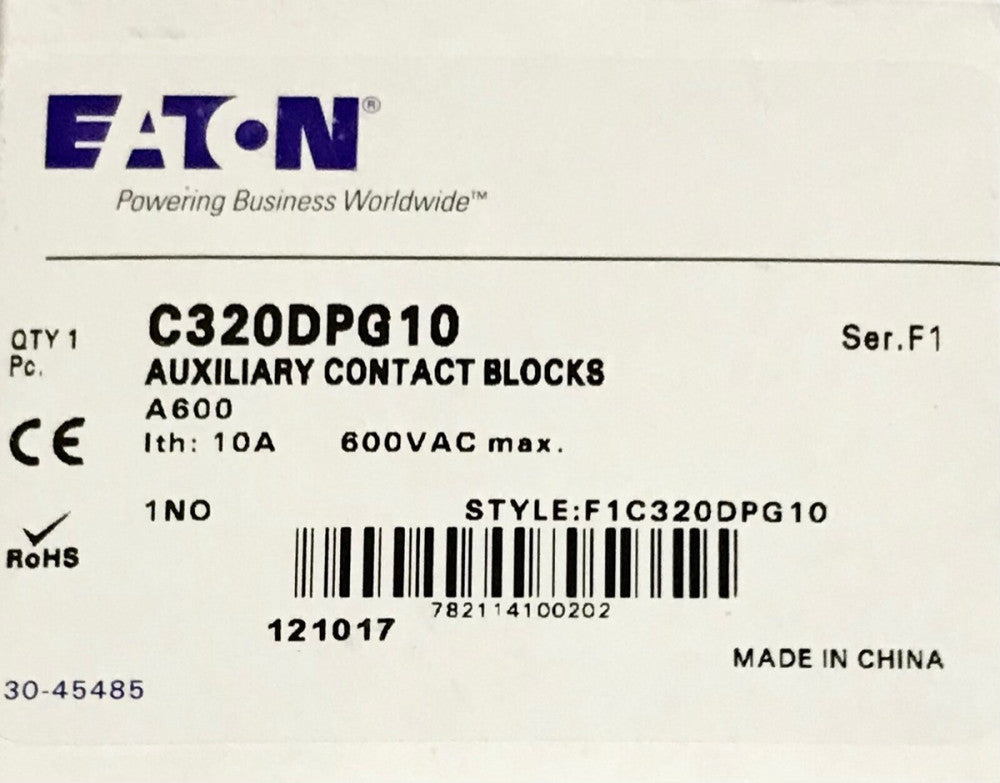 EATON CUTLER HAMMER C320DPG10 A600 1 NO Auxiliary Contact F1C320DPG10 600 VAC