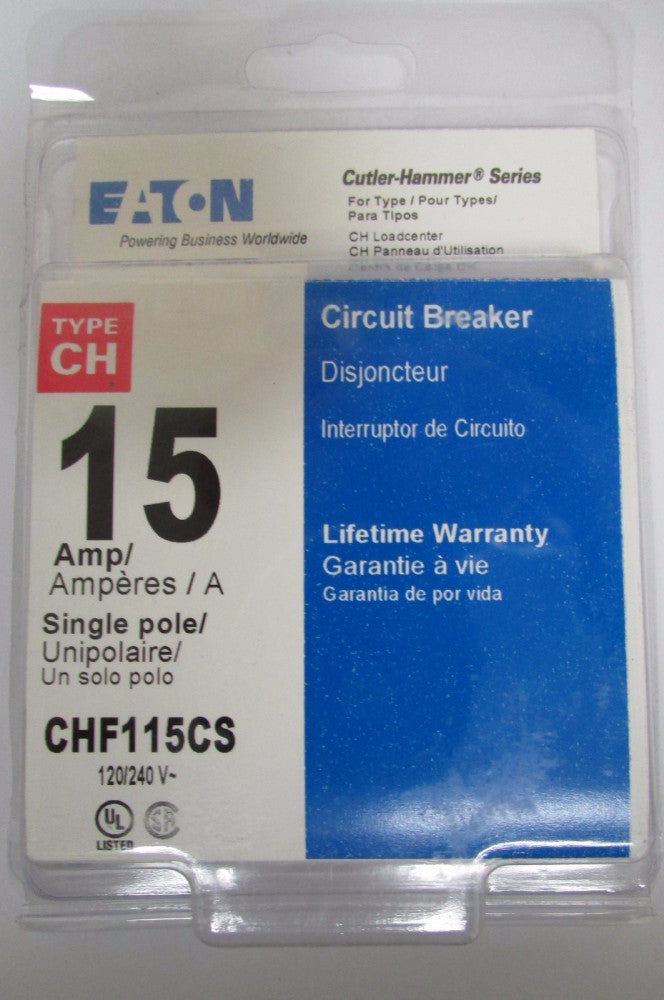 EATON CUTLER HAMMER CHF115CS CHF115 Single Pole 15A Type CH Breaker