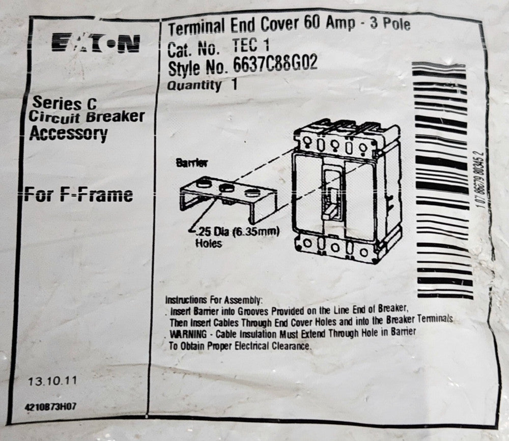 EATON CUTLER HAMMER TEC1 TEC 1 60 AMP F Frame Breaker Terminal End Cover