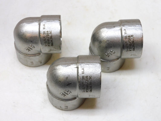 ASP Stainless 90° Elbow Fitting 1-1/4" Weld A182F F316/F316L B16 3M BLA Lot of 3