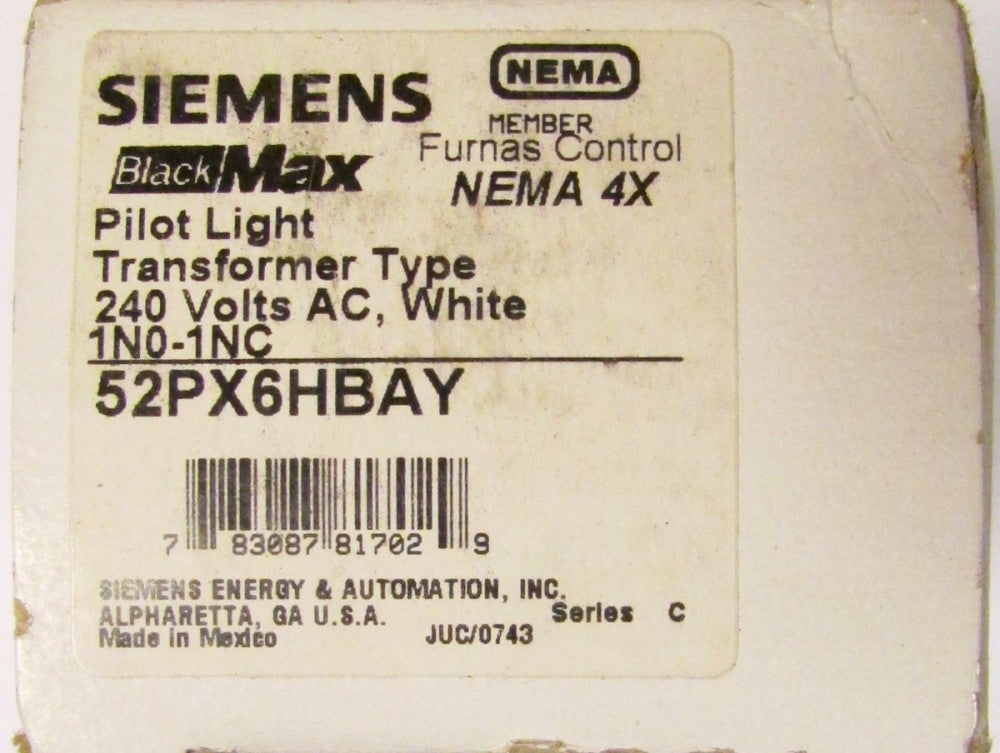 SIEMENS FURNAS White Lens Pilot Light 240V 52PX6HBAY