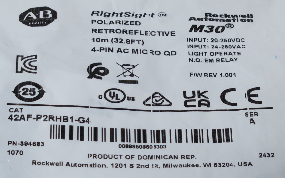 SEALED ALLEN BRADLEY 42AF P2RHB1 G4 M30 Polarized Retroreflective RightSight