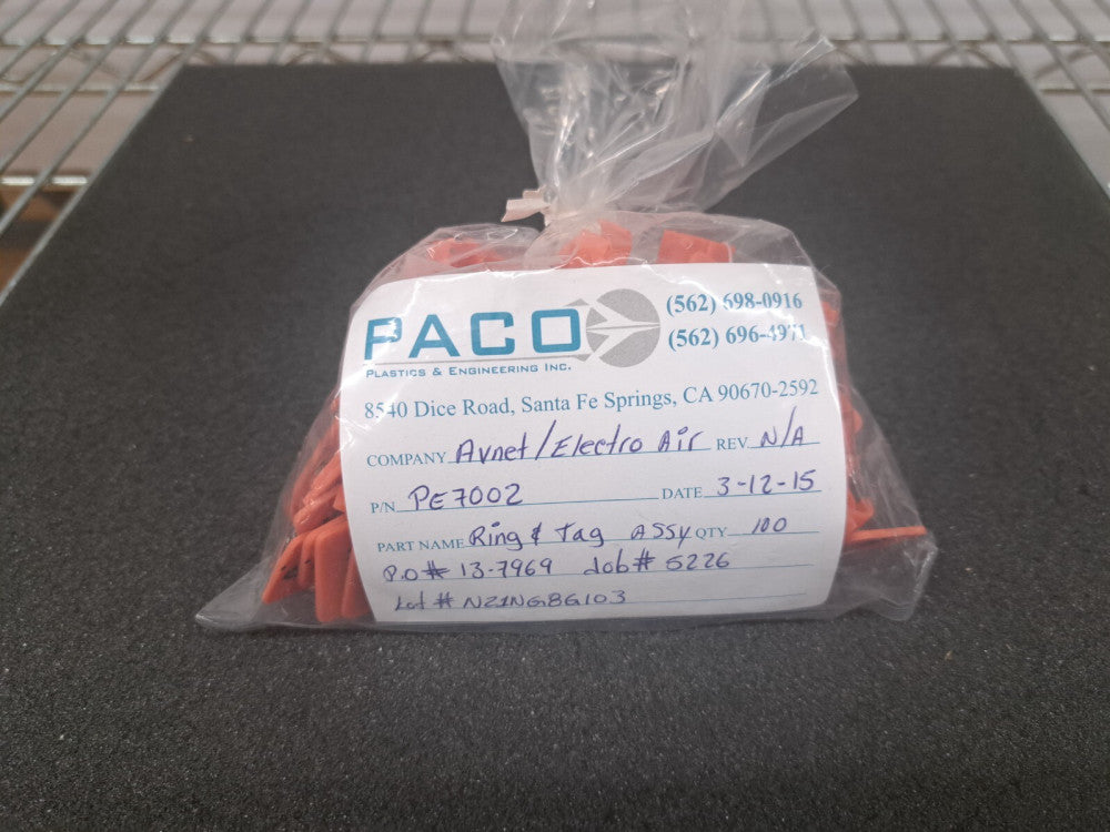 New, Paco Plastics, PE7002, Ring and Tag Assembly - Lot of 100pcs