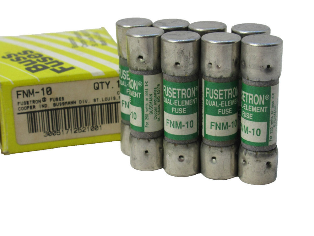 (NEW - Box of 8) BUSSMANN FNM-10 , FNM10 10A Amp Time Delay Fuse