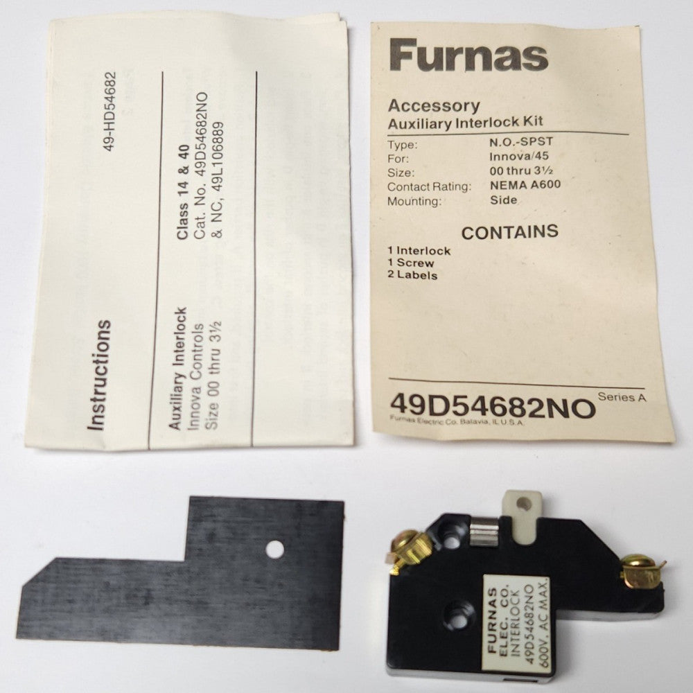FURNAS 49D54682NO Auxiliary Interlock Kit N.O. SPST Size 00-3 1/2 Nema A600