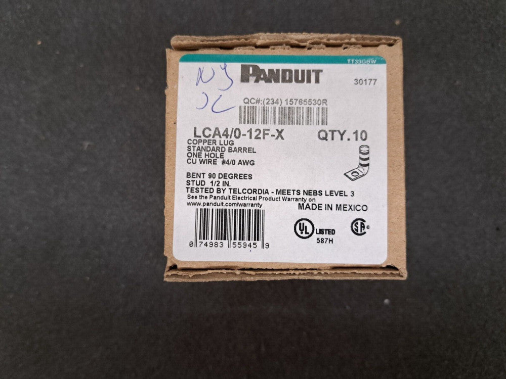 New, Panduit, LCA4/0-12F-X, CONN TERM RECT TONG 4/0 AWG #1/2