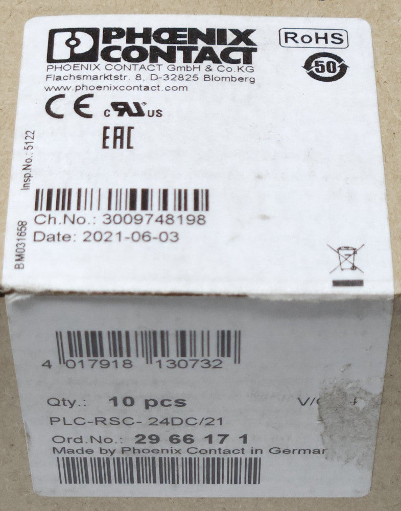 BOX OF 10 PHOENIX CONTACT PLC RSC 24DC/21 Type PLC Relay and Relay Base Socket