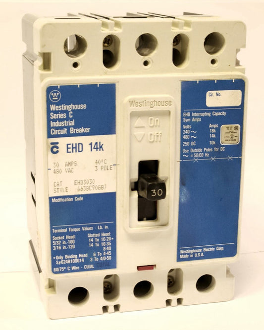 WESTINGHOUSE CUTLER HAMMER CUTLER HAMMER EHD3030 3 Pole 30 AMP Type EHD Circuit