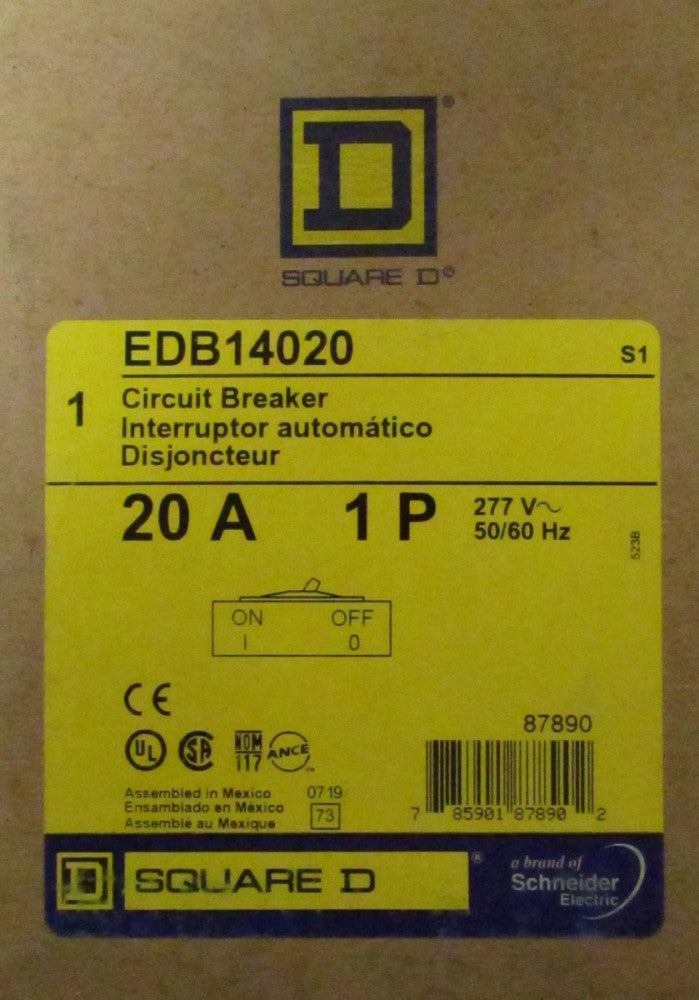 SQUARE D EDB14020 Single Pole 20 Amp Type EDB Circuit Breaker 277 V
