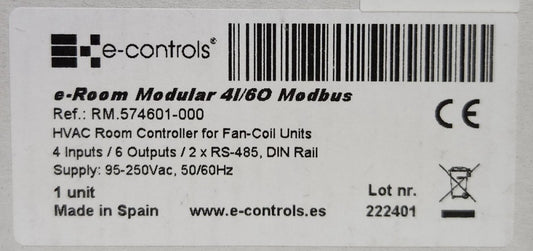 E-CONTROLS RM 574601 000 E Room Modular 4I/6O Modbus HVAC Room Controller